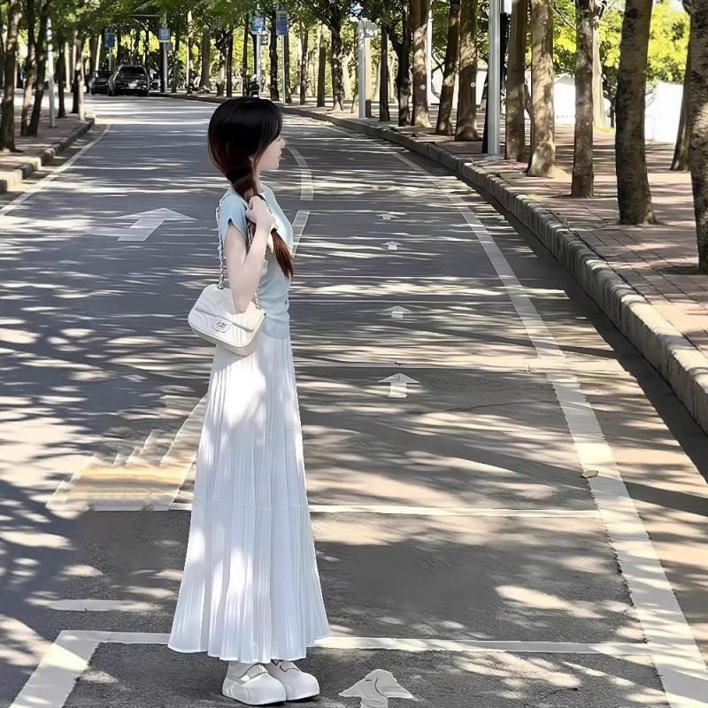 夏服、エレガントで年齢を軽減する美しい半袖トップスとスカート、エレガントで控えめなツーピーススーツのセット|undefined