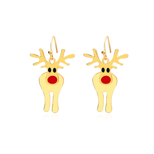Cross-border best-selling Christmas series earrings, cartoon cute oil-dropping simulation snowflake elk earrings, autumn and winter new style