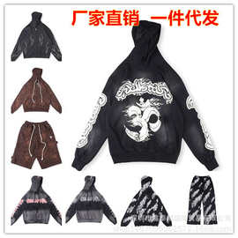26FW Hellstar Studios Hoodie重工洗水钉珠男女休闲拉链连帽卫衣