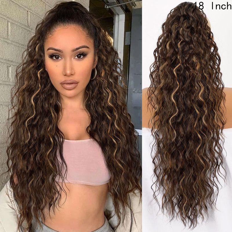 Xuchang ウィッグ Yuanyang 18inch ポニーテールウィッグ女性用ウールカーリーロングカーリーヘアコーンパーマウォーターリップルポニーテールウィッグ女性用|undefined