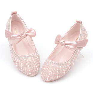 Factory wholesale women's children's crystal shoes soft-soled four-season shoes flat heel student performance shoes Korean spring and autumn shoes Pearl