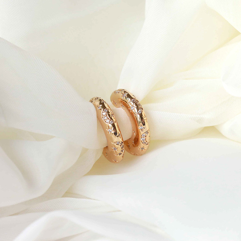 Fashion C Shape Star Copper Ear Studs Gold Plated Rhinestones Copper Earrings