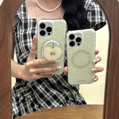 綠潑墨青蘋果磁吸支架適用iphone15Promax蘋果14手機殼13女12雙層