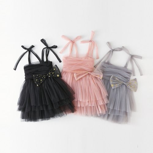 Children's skirt girls' strap dress new summer internet celebrity baby netting puffy skirt Lolita bow skirt 