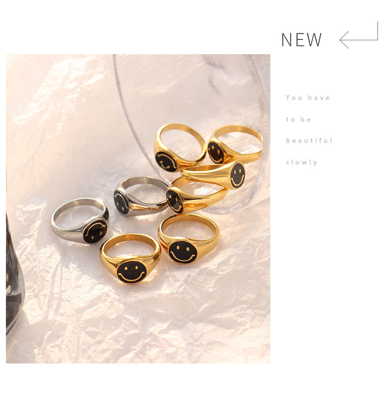 Fashion Smiley Face Titanium Steel Plating Metal Rings 1 Piece
