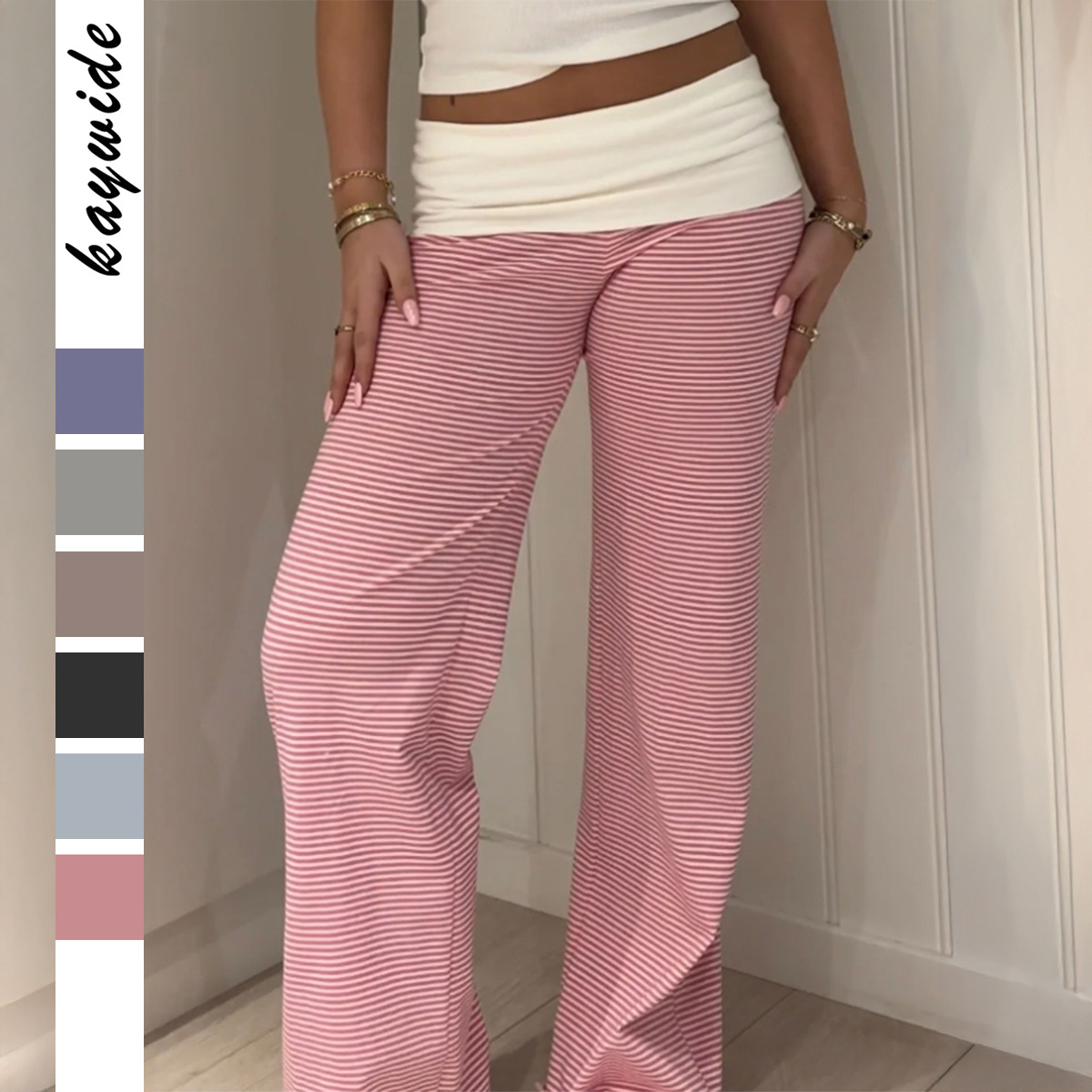 Di Yun Cross-Border European and American Casual Vacation Striped Belted Long Pants Women's Clothing 2026 Autumn and Winter Amazon Independent Site