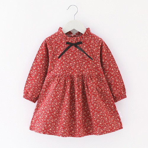 Girls floral dress spring and autumn Korean style princess dress pure cotton long-sleeved outer wear small fresh skirt 2024 new style