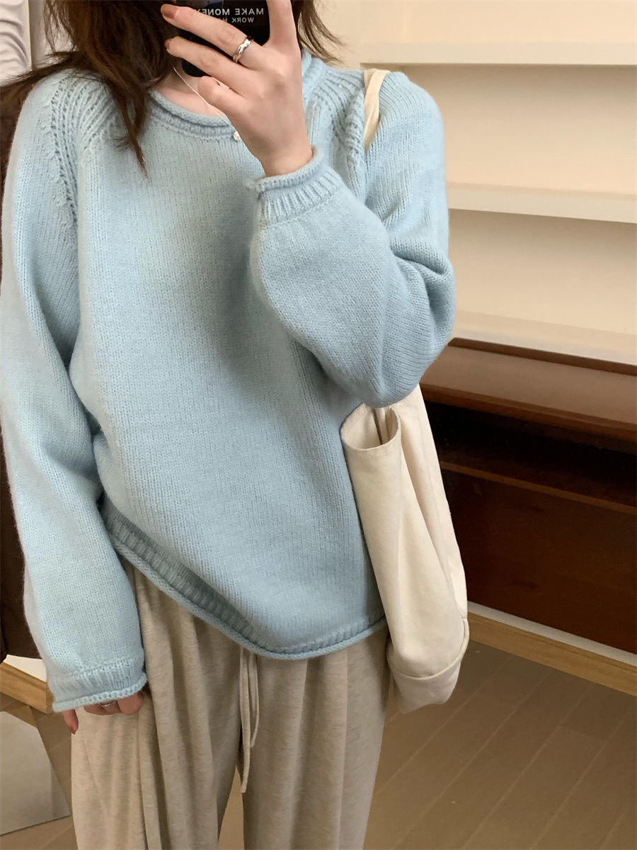 Estilo de leche suave glutinoso pullover aguja gruesa rosa roja suéter cuello redondo perezoso que basa la primavera y el otoño nuevo punto flojo superior para las mujeres image 9
