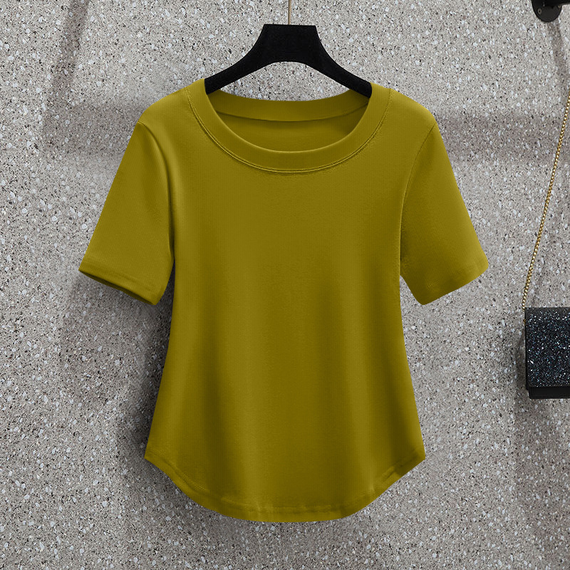 High-End Exquisite Round-Neck Women's Ribbed Stylish Top with Regular Shoulders, Easy to Match, Minimalist Style, Solid Color, Slim Fit, Irregular Short Sleeves High-End Exquisite Round-Neck Women's Ribbed Stylish Top with Regular Shoulders, Easy to Match, Minimalist Style, Solid Color, Slim Fit, Irregular Short Sleeves