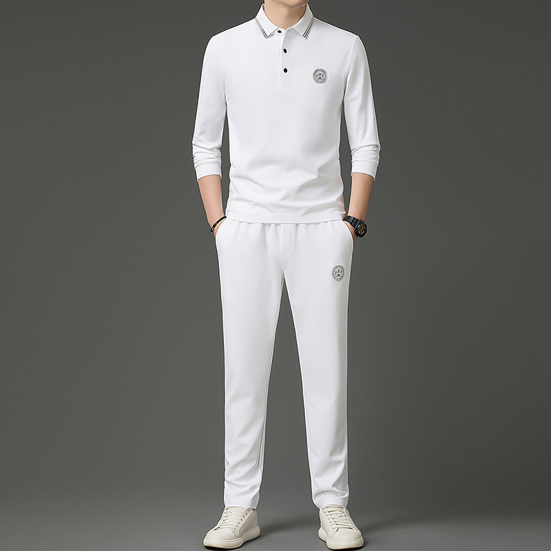 Autumn and Winter New Men's Casual Suits Long-Sleeved Lapel T-Shirts Sports Outdoor Pants Two-Piece Polo Shirts for Men