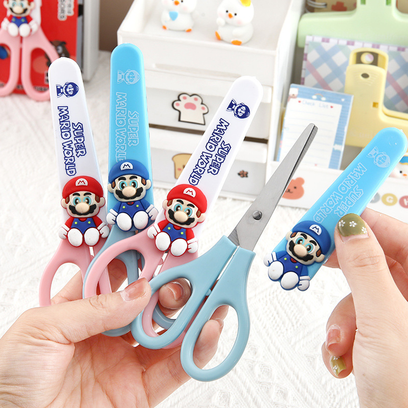 Nuevas tijeras para estudiantes de Mario de dibujos animados de alto valor animado lindo tijeras de silicona tijeras de acero inoxidable
