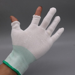 Nylon gloves with missing fingers and two broken fingers for couriers fishing. Manufacturer of labor protection gloves with missing fingers for electronics factories.