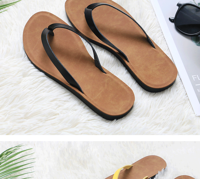 Dép xỏ ngón nữ đế bằng đi biển mùa hè, dép kẹp quai ngang thoáng khí đi chơi ngoài trời — Màu vàng, Nâu Đen chi tiết 14