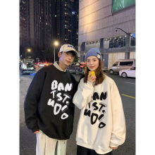 加绒卫衣印花秋冬男2024年春秋季韩版新款圆领宽松上衣chic港风潮