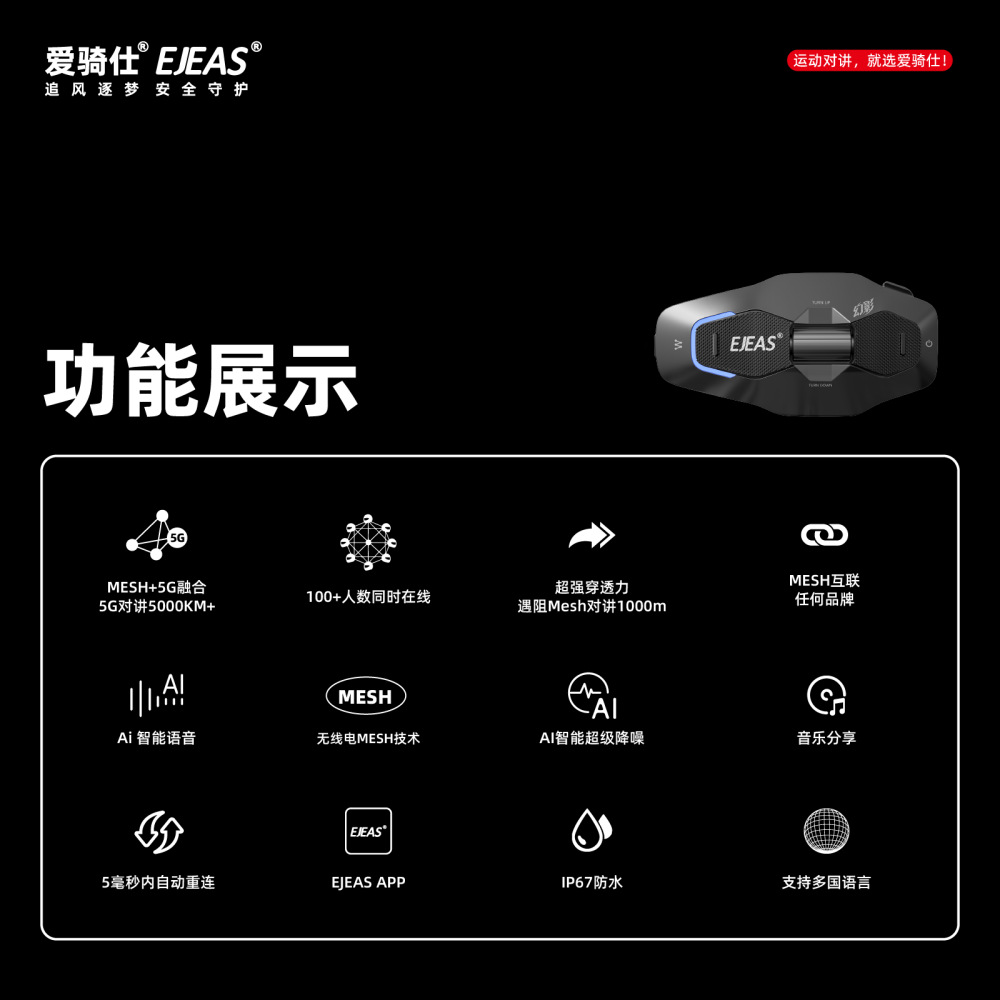 Ejeas New Hundred-Person Mesh Simultaneous Intercom Motorcycle Helmet Interphone Replaceable Color Shell Ai Control