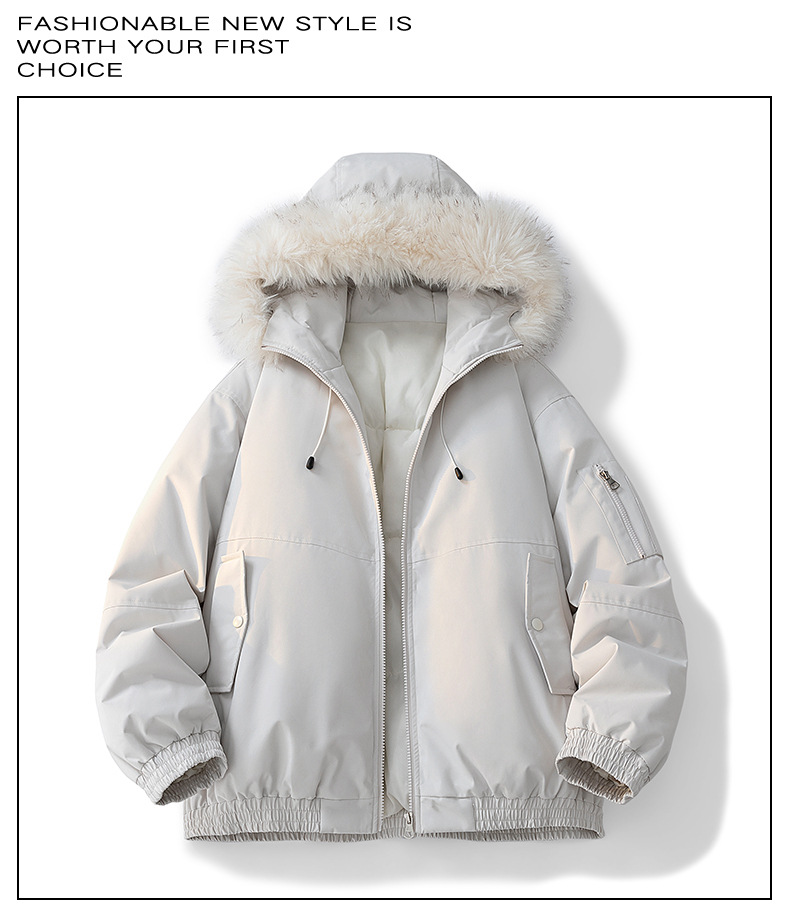 Parker Tooling Padded Jacket For Men And Women Autumn Fur Collar Padded Jacket Thickened Couple Hooded Padded Jacket_viptrois.com