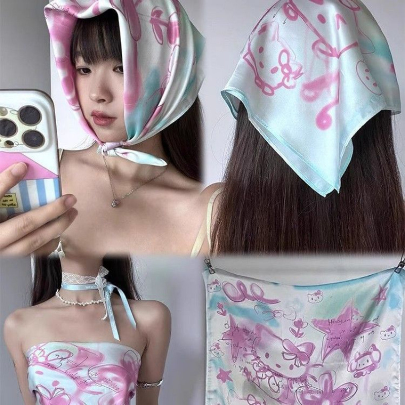 ホットガールキティ猫手描き落書きチューブトップ女性夏 y2k ドーパミンかわいい胸ターバンシルクスカーフストリートファッション|undefined