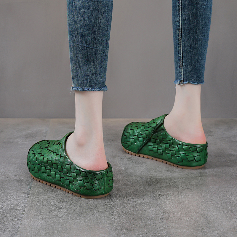 Sandal cao gót nữ da thật mũi nhọn đan thủ công, gót 9 cm — màu nâu