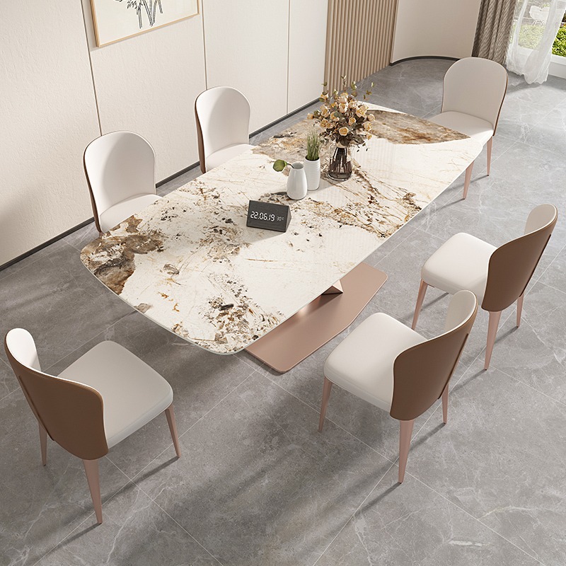 Mesa de comedor italiana Placa de roca pequeño apartamento casa rectangular de lujo moderno minimalista Pandora restaurante mesa de comedor y silla combinación