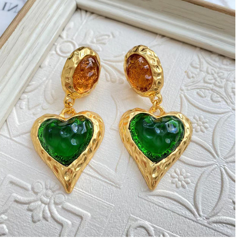 Retro Water Droplets Heart Shape Alloy Inlay Artificial Gemstones Womenu0027S Bracelets Earrings Nec