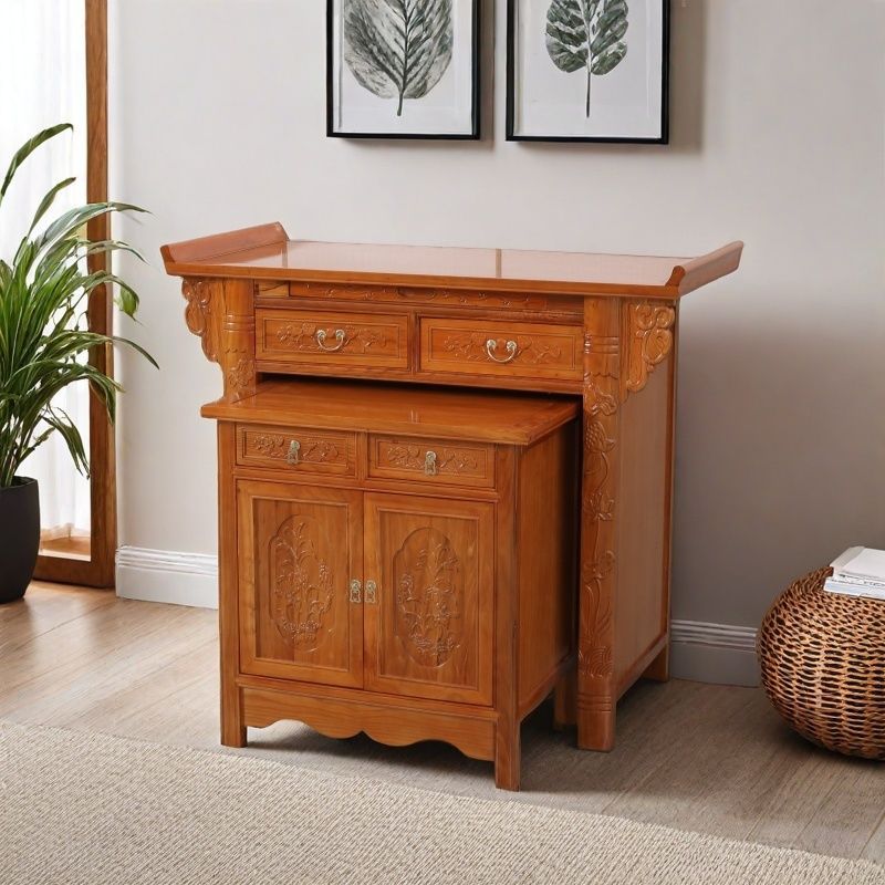 Chinese-Style Altar Table for Home Use, Solid Wood Buddha Table, Three-Tier Offering Table, Guan Gong Altar Table
