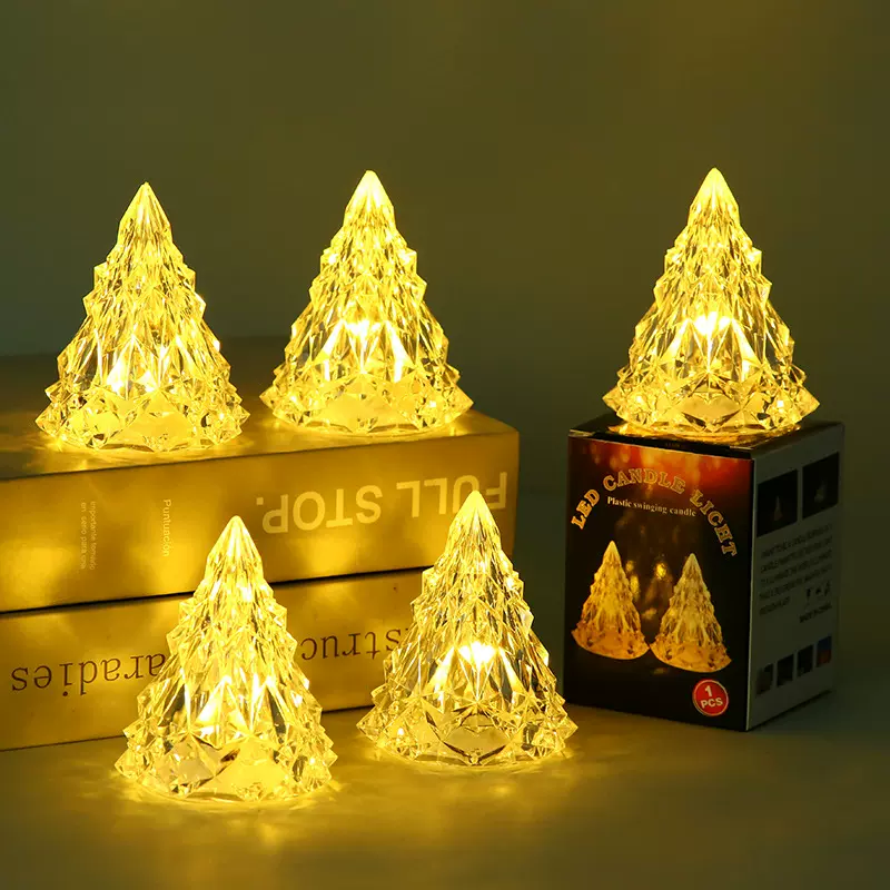 冰山圣诞节装饰品钻石水晶氛围灯餐厅摆件亚克力led圣诞树小夜灯