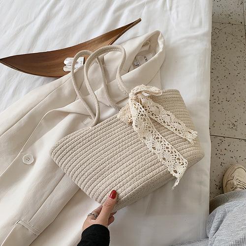 Straw bag women's  new summer Internet celebrity large capacity bucket bag beach vacation woven shoulder handbag