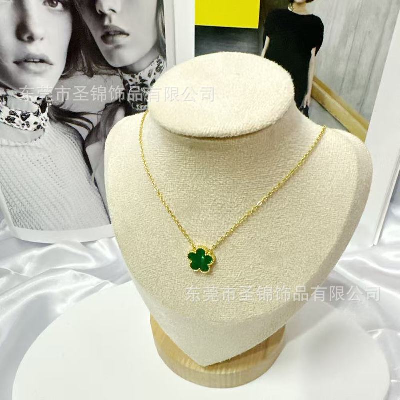 热卖双面五叶草贝壳单花项链18K 镀金高级感项链女钛钢项饰品批发|undefined