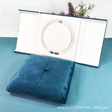 厂家直销高档绒布双开孔雀蓝珍珠礼盒按扣首饰盒丽丝绒套链盒现货