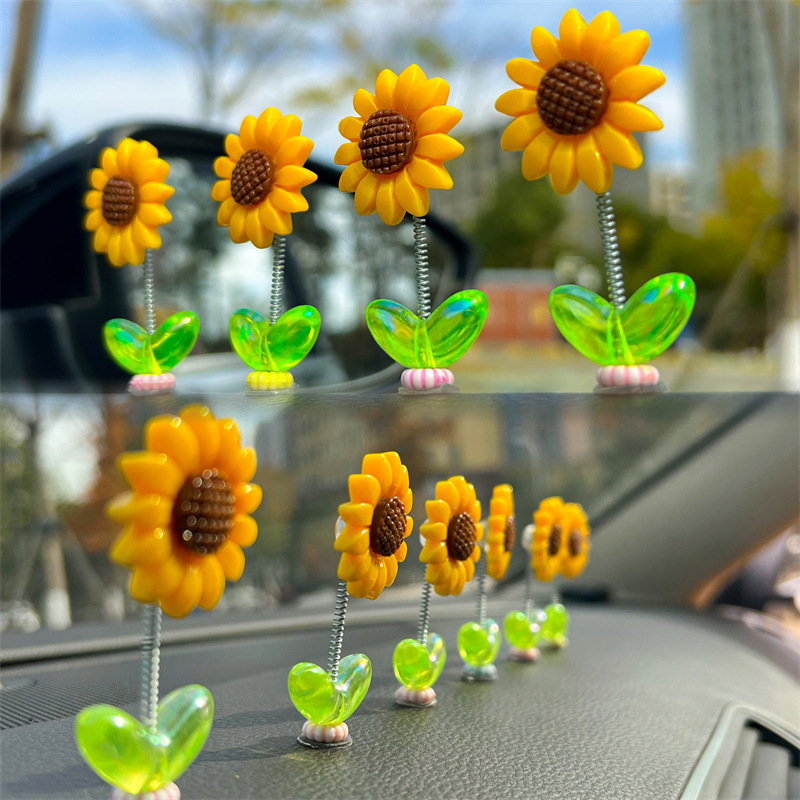 2024 nuevas celebridades de Internet sacudiendo la cabeza, girasol lindo decoración de coche, consola central de coche, joyería de girasol