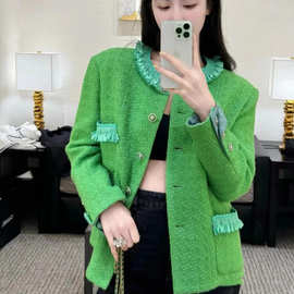 2024高端周迅同款浅紫色粗花呢小香风套装裙名媛时尚V领秋冬新款