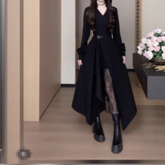 法式小众设计感蕾丝拼接衬衫裙不规则长袖连衣裙子女2025秋季新款