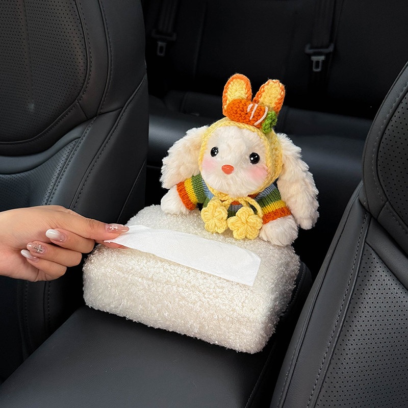 2026 New Bunny Car Armrest Box Tissue Holder, Car Interior Storage Tissue Box, Seat Tissue Bag, Cute Decoration