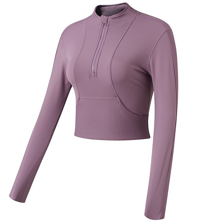 Cross-Border Running Fitness Long-Sleeved Elastic Tight-Fitting Slimming Sports Tops with Navel-Baring Short Yoga Clothes for Autumn and Winter Cross-Border Running Fitness Long-Sleeved Elastic Tight-Fitting Slimming Sports Tops with Navel-Baring Short Yoga Clothes for Autumn and Winter