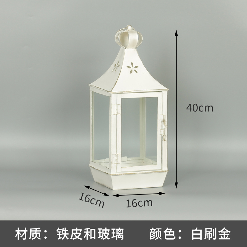 Blanco boda candelabro linterna boda carretera plomo accesorios atmósfera lámpara Marruecos viento lámpara decoración a prueba de viento vela pantalla