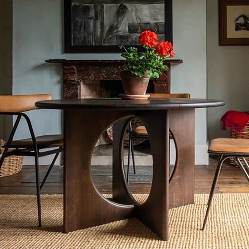 Dining Table American Solid Wood Dining Table and Chair Combination for Home Small Apartment Modern Simple Antique Color Hole Solid Wood Table