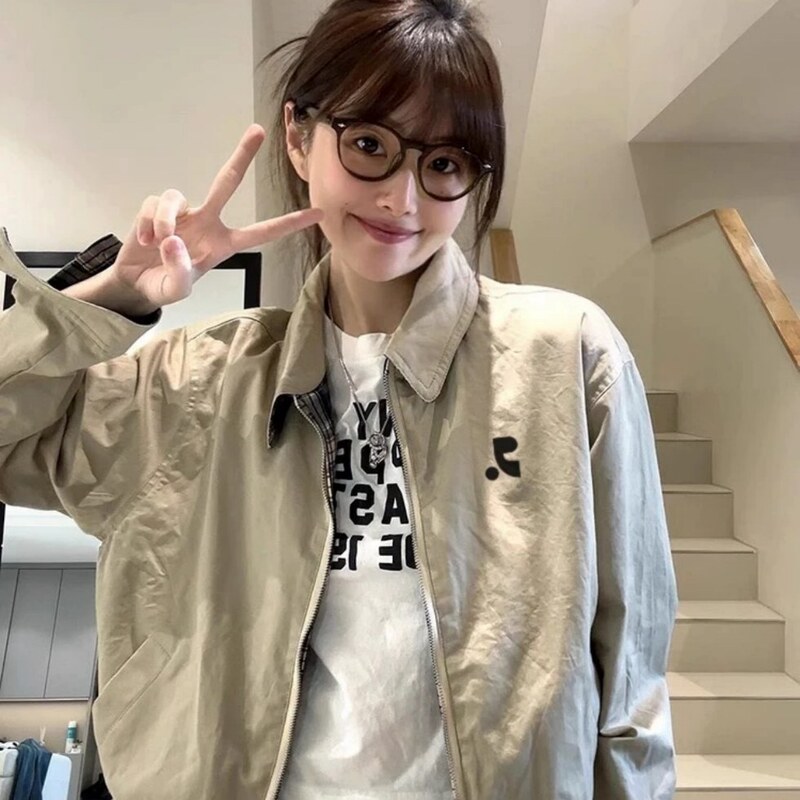 Korean Restandrecreation Spring & Fall Stripesd High-End Double-Sided Jacket Short Top Jacket for Women