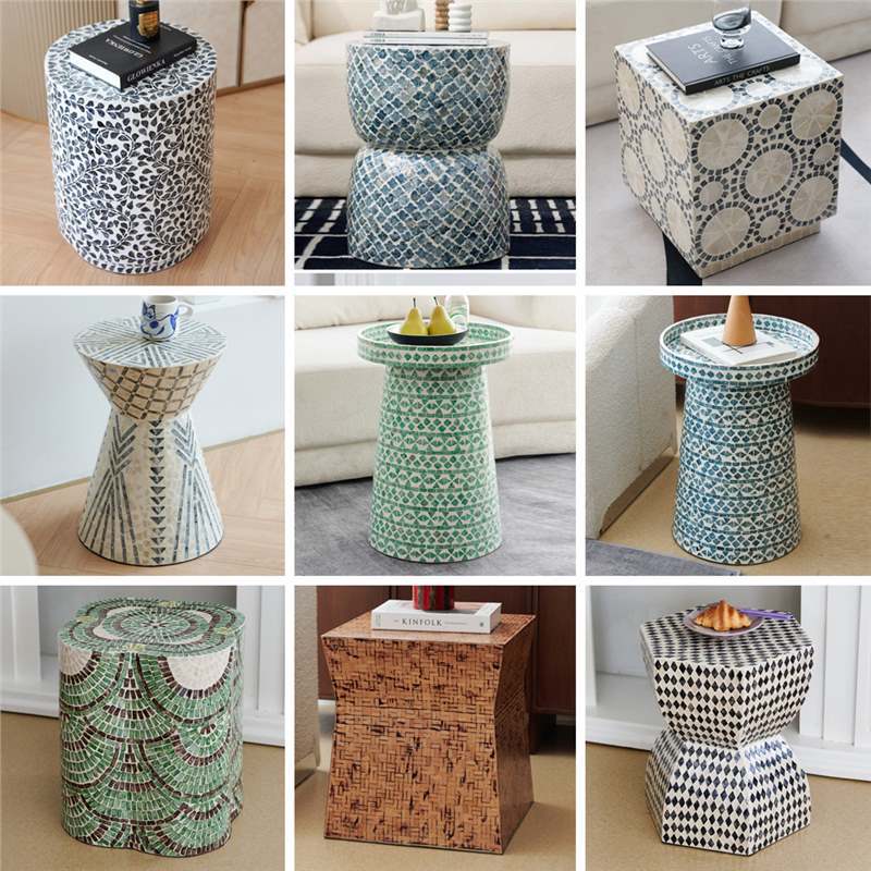Vietnamese Dongzi High-End Handmade Collage Shell Coffee Table Small Side Table Sofa Corner Table Living Room Tea Table Decoration