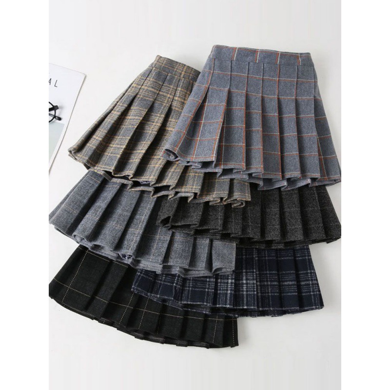 Pleated Skirt for Girls Spring Autumn and Winter New Woolen Skirt Skirt Children's Wear Girls Plaid Skirt All-match Children's Woolen