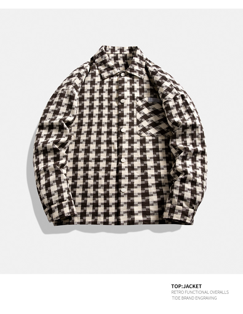 Men's Knitted Plaid Jacket Loose Lapel Shirt Style For Couples_voghion.com