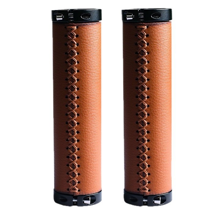 Cowhide Handlebar Cover for Mountain Bikes, Vintage Bicycles, Lockable Anti-Slip Pu Handlebars, Travel Bikes, Folding Bikes, Hand-Stitched for Cycling