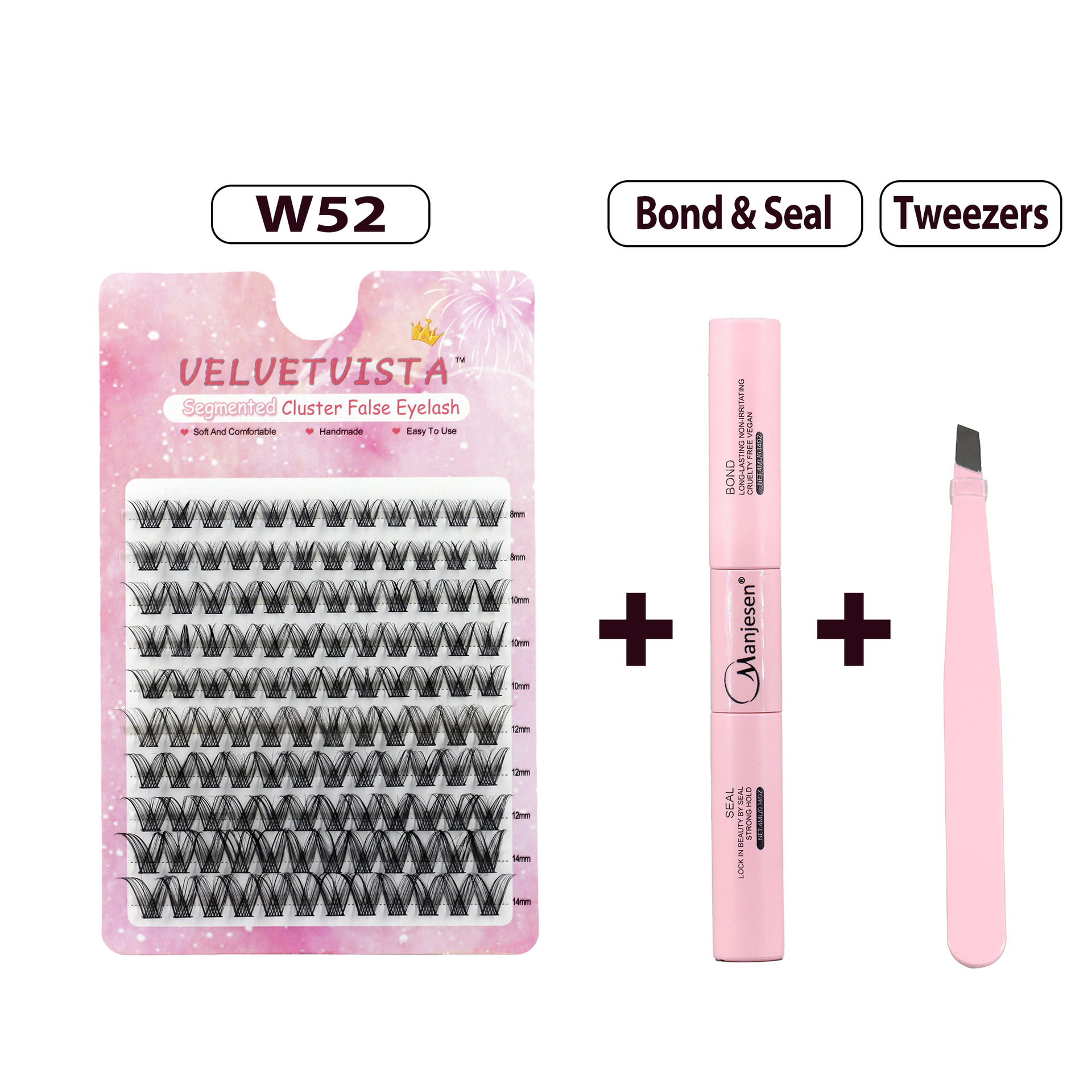 W52 + (pegamento de doble cabeza + pinzas rosadas)