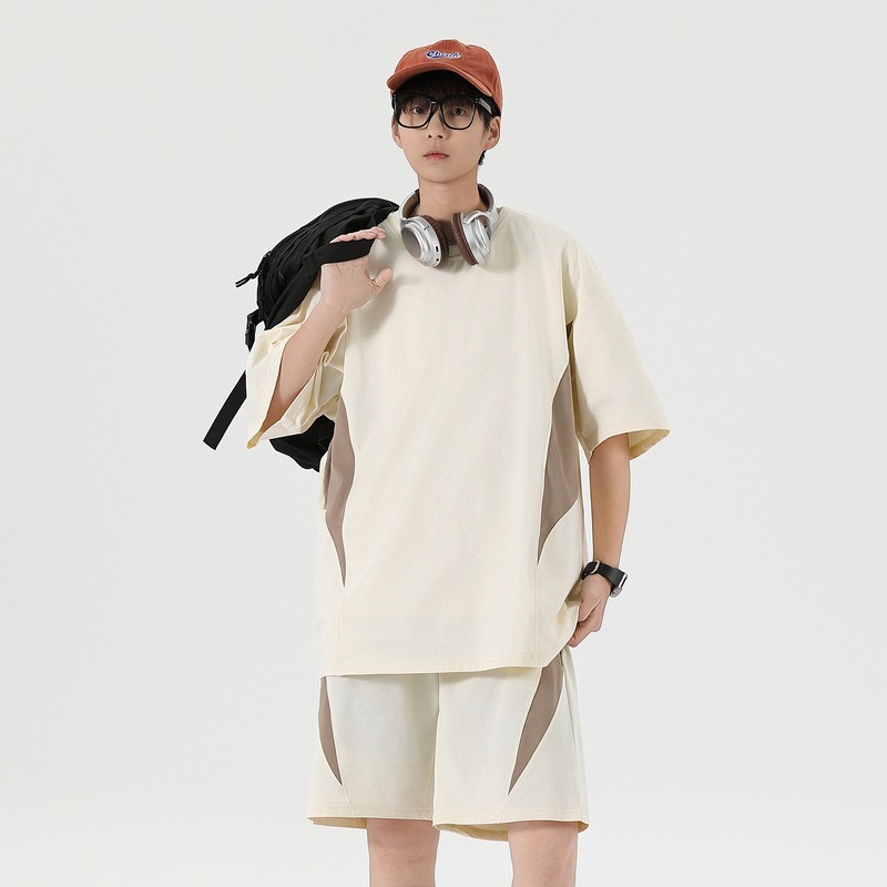 Camiseta suelta de manga corta para hombre adolescente, verano para niño 2025, pantalones cortos de manga corta para hombre de nueva tendencia, traje de dos piezas