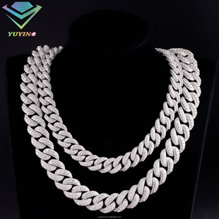 Cross-Border Popular S925 Silver Cuban Necklace Full of Moissanite European and American Hip-Hop Fashion Trendy Personalized Men's Necklace