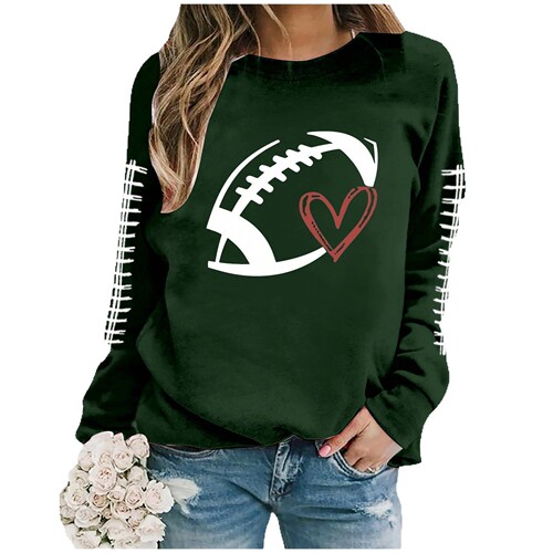 New Women's Sports Shirt Rugby Print Hooded Sweatshirt Crew Neck Long Sleeve Casual Sweatshirt