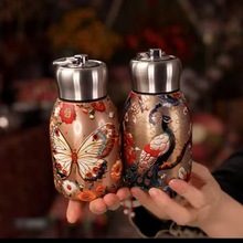 新款高颜值迷你小胖丁复古国潮印花便携拉环保温杯女士简约时尚杯