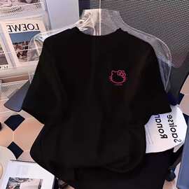 纯棉潮流落肩黑色t恤女短袖夏季2026新款韩版时尚别致体恤上衣潮