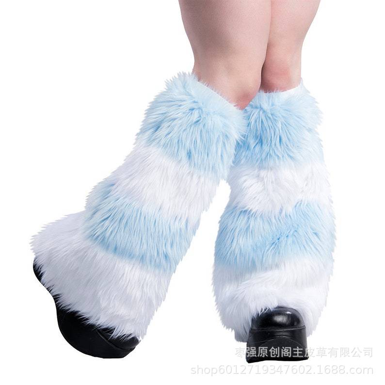 日系jk辣妹中短筒小腿保暖袜套秋冬款黑色毛绒加厚防寒护膝堆堆袜