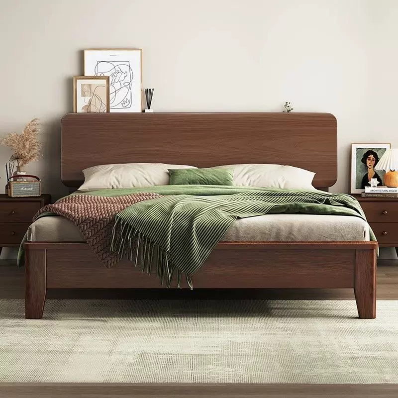 全实木床北美黑胡桃木色双人床简约主卧大床卧室家具出租房主卧床