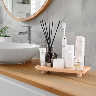 Bamboo Wood Bathroom Decor Tray Bathroom Counter Organizer Tray Wooden Vanity Tray Wood Display Soap Dish